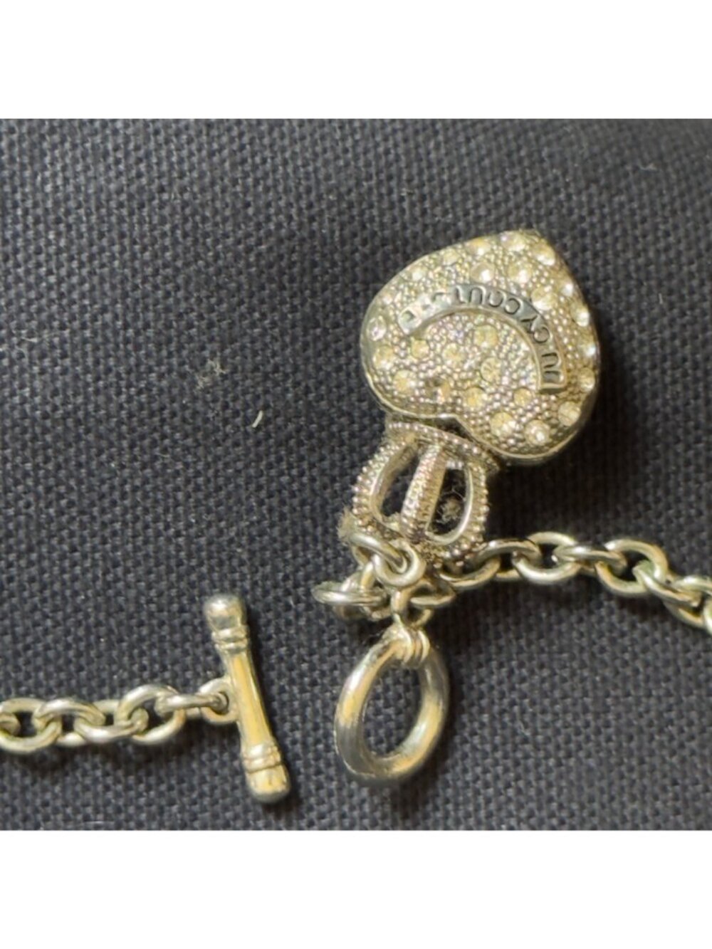 Juicy Couture Silver-Tone Crown Puff Heart Charm Necklace Toggle Closure Vintage - Picture 3 of 9